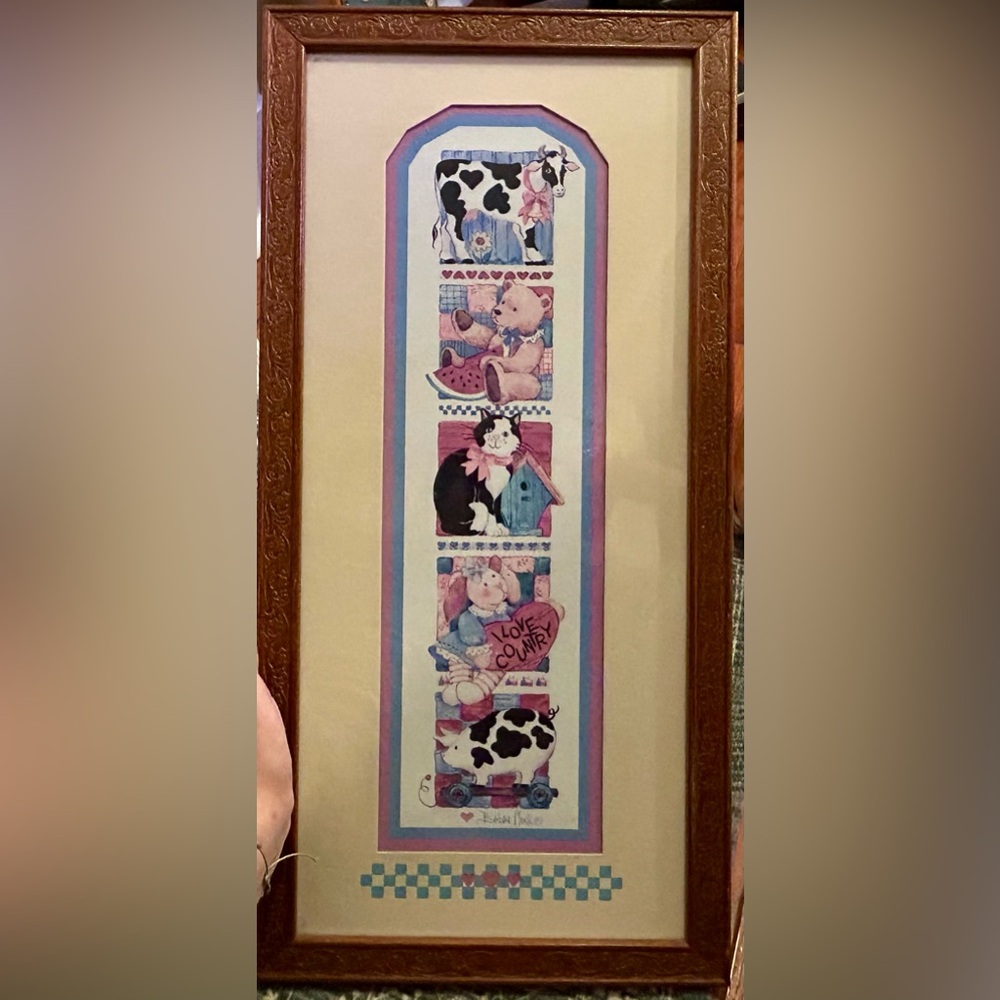 Framed Cottagecore Country Farmhouse Wall Art Cows Cats